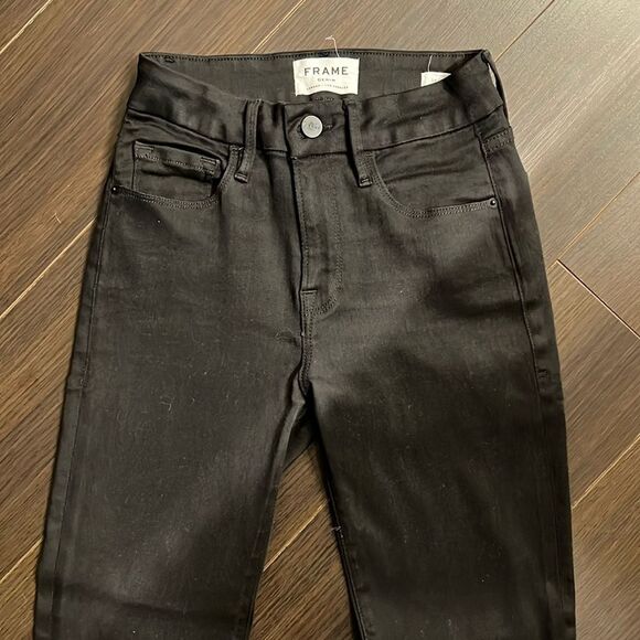 FRAME LE CROP MINI BOOT Jeans, Black Waxed, 25 - Picture 6 of 9